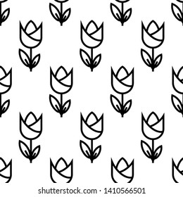 Tulip Icon Seamless Pattern, Flower Icon Vector Art Illustration