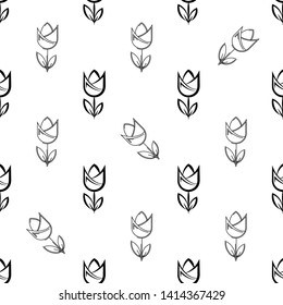 Tulip Icon Seamless Pattern, Flower Icon Vector Art Illustration