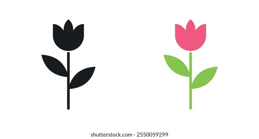 Tulip icon set in black and colored version