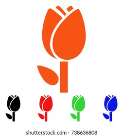 Tulip icon. Vector illustration style is a flat iconic tulip symbol with black, orange, red, green, blue color versions. Designed for web apps and software interfaces.