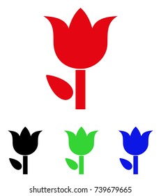 Tulip icon. Vector illustration style is a flat iconic tulip symbol with black, red, green, blue color versions. Designed for web and software interfaces.