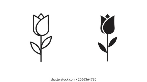 Tulip icons in line stroke and flat versions