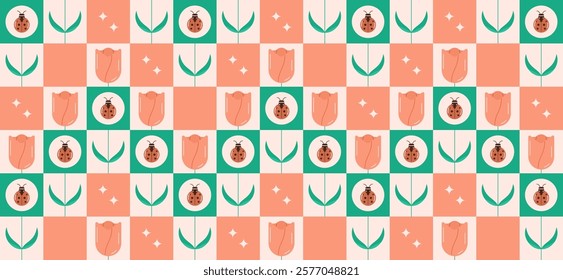 Tulip and Ladybug geometric pattern design.