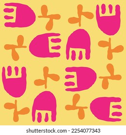 Tulip with leaves pattern for fabric print, background decoration, paper ornament, wallpaper. Floral, garden, botanical, theme. Romantic, elegant hand drawn illustration. Vintage style vector drawing.