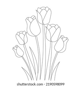 tulip line art flower coloring page design for printing template continuous black stroke. continuous line art vector graphic design of black and white outline.