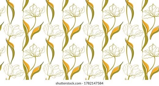 Tulip line art seamless pattern in the scandinavian style