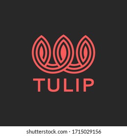 Tulip logo abstract flower monogram style, coral weaving lines art minimal style, beauty salon feminine emblem