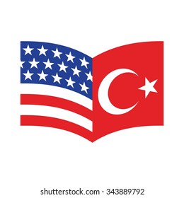 tulip logo with flag of US and turkey. logo vector.
