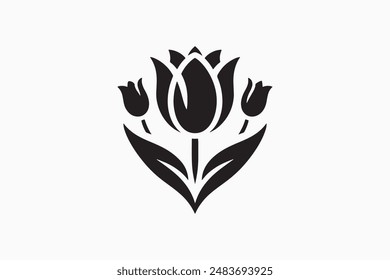 Icono del logotipo de Tulip silueta estilo de Vector con fondo blanco