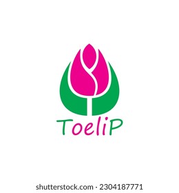 the tulip logo with pink and green base colors and the inscription tulip with old spelling on a white background