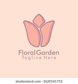 Tulip logo soft and elegant designed in gentle pastel pink tones, symbolizing grace, freshness, and the beauty of spring. Perfect for floral-themed brands, beauty products, or boutique identities.