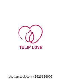 Tulip love logo, Tulip logo with heart icon, Simple tulips logo design modern concept