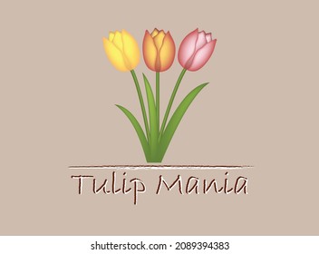 Tulip Mania Floral Card, Vector Illustration