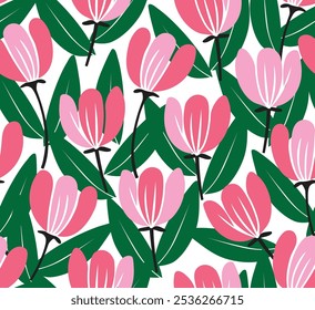 Tulip modern design. seamless pattern for decorating all fashion designs, fabrics, wallpapers and prints. on a white background