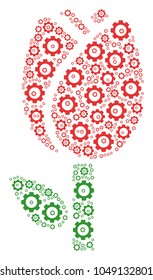 Tulip mosaic of gear components. Vector cog wheel pictograms are united into tulip mosaic.