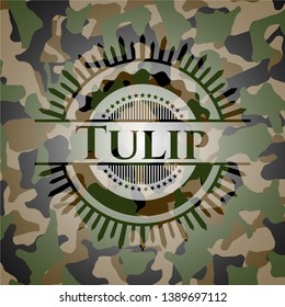 Tulip on camo pattern. Vector Illustration. Detailed.