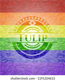 Tulip on mosaic background with the colors of the LGBT flag