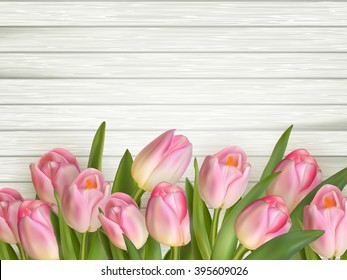 Tulip on the wooden background. EPS 10 vector file included