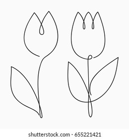 Tulip one line drawing. Continuous line flower. Hand-drawn illustration for logo, emblem and design card, poster. Vector.