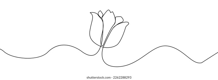 Tulip one line drawing Abstract flower continuous line  Minimalist contour drawing tulip  Continuous line drawing flower tulip Hand drawn sketch flower and leaves 