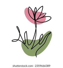 Tulip one line drawing.Abstract flower continuous line. Minimalist contour drawing of tulip. Continuous line drawing of flower tulip.Hand drawn sketch of flower with leaves.