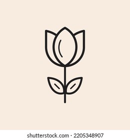 Tulip outline icon with stem and leaves.