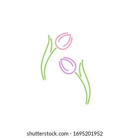 Tulip. Outline style. Isolated tulips on white background