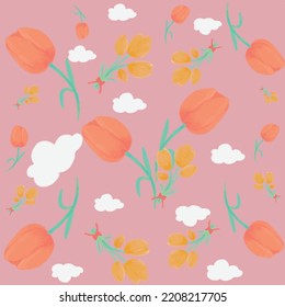 Patrón de tulipán en un hermoso fondo rosa