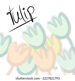 Patrón de tulipanes. Tulipanes en un campo de flores rosas y amarillas, colores pastel, fondo de flores pastel. Utilizado para decorar afiches, volantes, portadas, ilustraciones