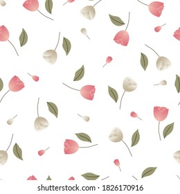 Vector de patrón de tulipán Fondo floral sin costura con hojas Hermoso diseño utilizado para impresiones de moda, ilustraciones de papel pintado, tejidos, textiles