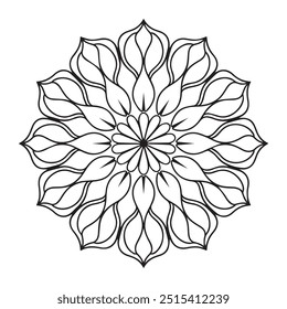 Tulip Petals Circular Mandala Line Art
