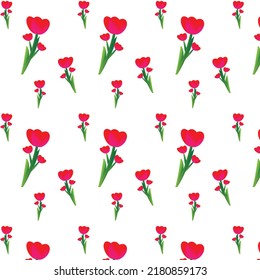 Patrón vectorial transparente tulipink (flor rosa) sobre fondo blanco. Diseño de volante, azulejos, ropa y papel de envoltura.