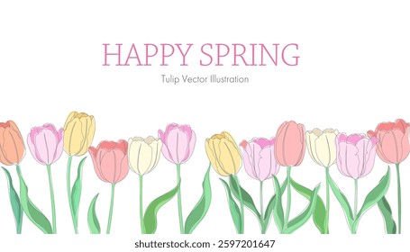 Tulip poster design with text space. Happy spring. Spring season flowers of flat illustration.