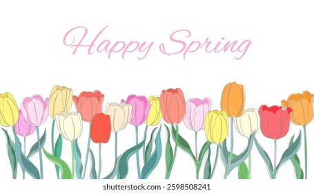 Tulip poster design with text space. Happy spring. Spring season flowers of flat illustration.