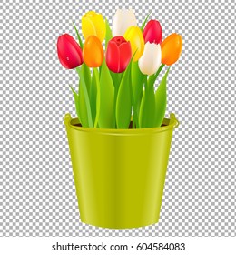 Tulip In Pot With Gradient Mesh, Vector Illustration