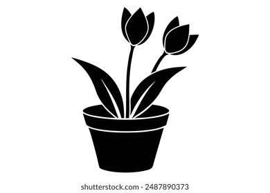 tulip in a pot silhouette vector illustration