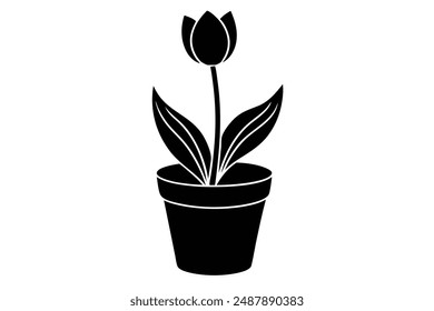 tulip in a pot silhouette vector illustration