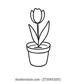 Tulip in a pot vector illustration, simlpe line art doodle