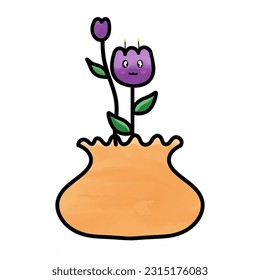 tulip, purple, smile, 
cute, flower pot