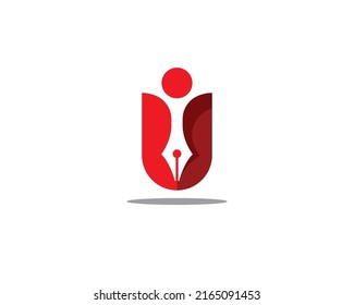 tulip with quill pen as negative space and human figure for publishing logo