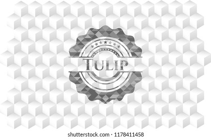 Tulip realistic grey emblem with cube white background