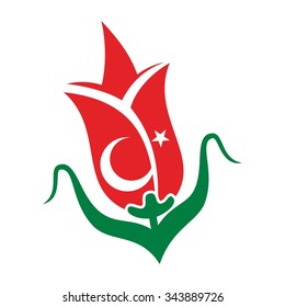 tulip and rose logo with flag of US and turkey. logo vector.