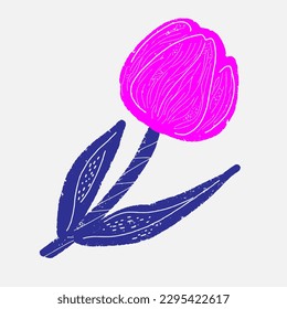 Tulipán con textura áspera, recortes, rayas, manchas, elemento de decoración, flores de primavera creativas	
