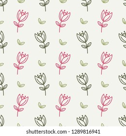 Tulip seamless pattern in a hand drawing style.