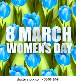 Tulip seamless pattern with lettering 8 March Women's Day Invitation Spring text with tulip flower. Vector illustration EPS10