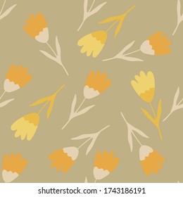 Tulip seamless pattern in vintage style. Scandinavian flower wallpaper. Abstract floral backdrop. Design for fabric, textile print, wrapping paper, cover. Vector illustration