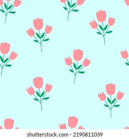 Tulip seamless pettern vector on blue background