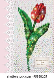 Tulip Sequins Greeting Card Vector