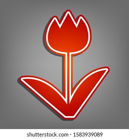 Tulip sign. Flat red icon with linear white icon with gray shadow at grayish background. Illustration.