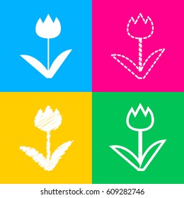 Tulip sign. Four styles of icon on four color squares.